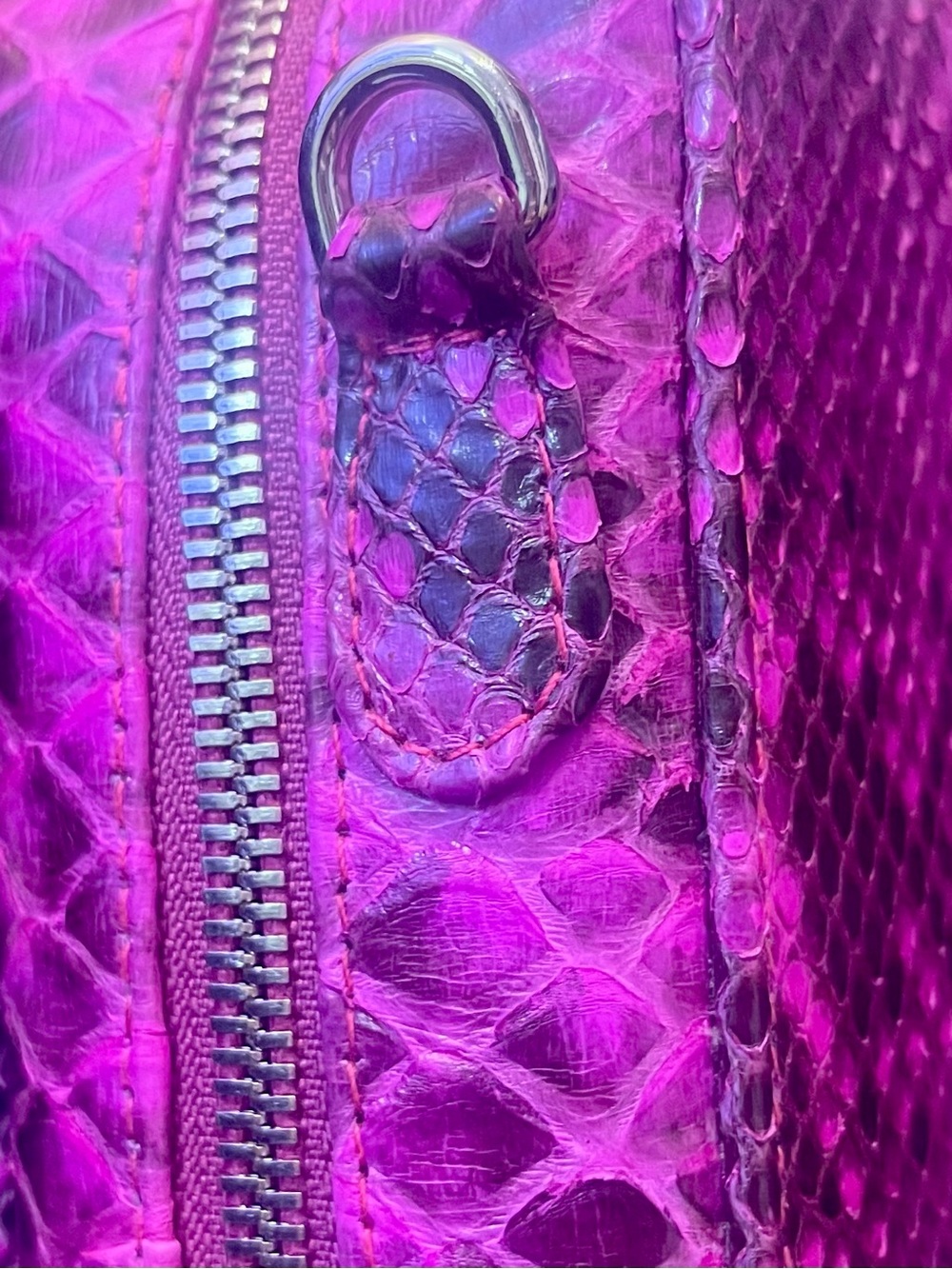 Fuchsia Genuine Python Crossbody – Real Snakeskin Shoulder Bag w Silver Hardware - Picture 15 of 16